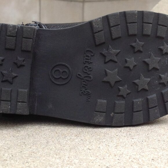 Cat & Jack Black Boots Size 8 w Side Strap+ Metal Silver Ring - Picture 15 of 16